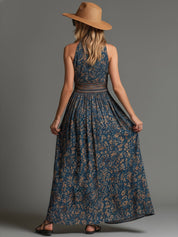 Retro Boho Kwiatowa Chiffonowa Sukienka Maxi bez Rękawów