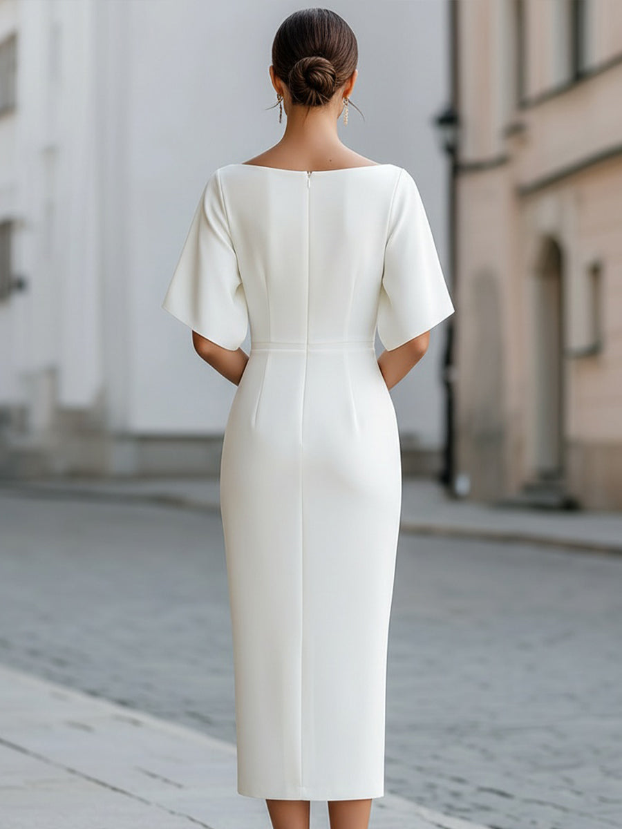 Elegancka Sukienka midi z krótkim rękawem