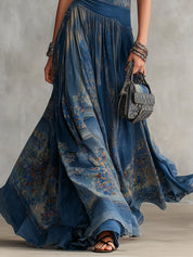 Granatowa boho sukienka maxi bez rękawów