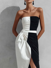 Stylowa Sukienka Maxi Bez Ramiączek w Stylu Color-Block