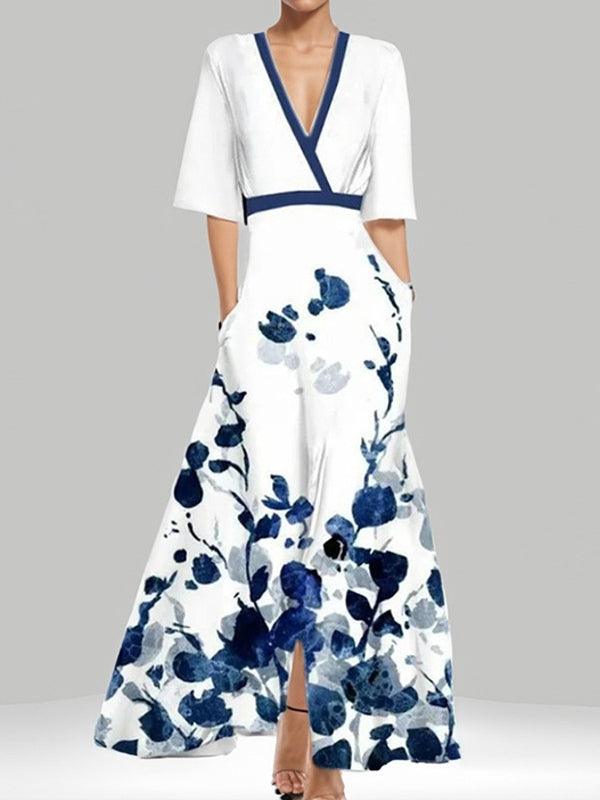 Elegancka Maxi Sukienka z Rękawem 3/4