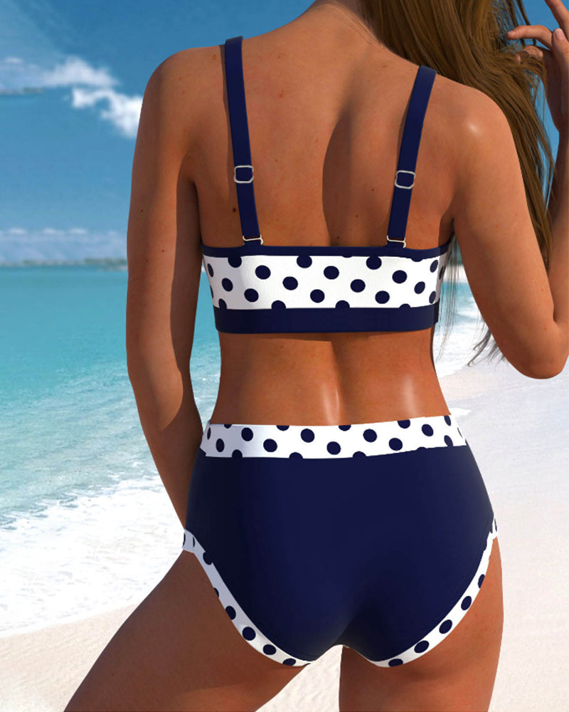 Liesbeth - Bikini z wysokim stanem w kropki z designem patchworkowym