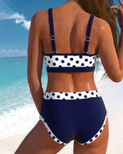Liesbeth - Bikini z wysokim stanem w kropki z designem patchworkowym