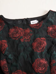 Elegancka Midi Sukienka z Wzorem Róż w Żakardzie