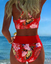 Bikini z kontrastującym wzorem kwiatowym i rozcięciem