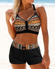 Maryan - Bikini w geometryczny wzór z wysokim elastycznym pasem