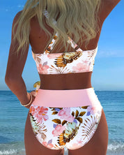 Bikini z kontrastującym wzorem kwiatowym i rozcięciem