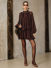 Zestaw Mini Sukienki z Tiered Ruffle Chiffon z Podszewką
