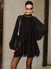 Zestaw Mini Sukienki z Tiered Ruffle Chiffon z Podszewką