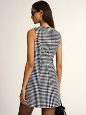 Sukienka mini bez rękawów w wzór houndstooth