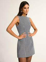 Sukienka mini bez rękawów w wzór houndstooth