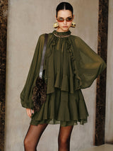 Zestaw Mini Sukienki z Tiered Ruffle Chiffon z Podszewką