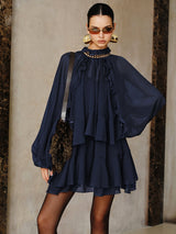 Zestaw Mini Sukienki z Tiered Ruffle Chiffon z Podszewką