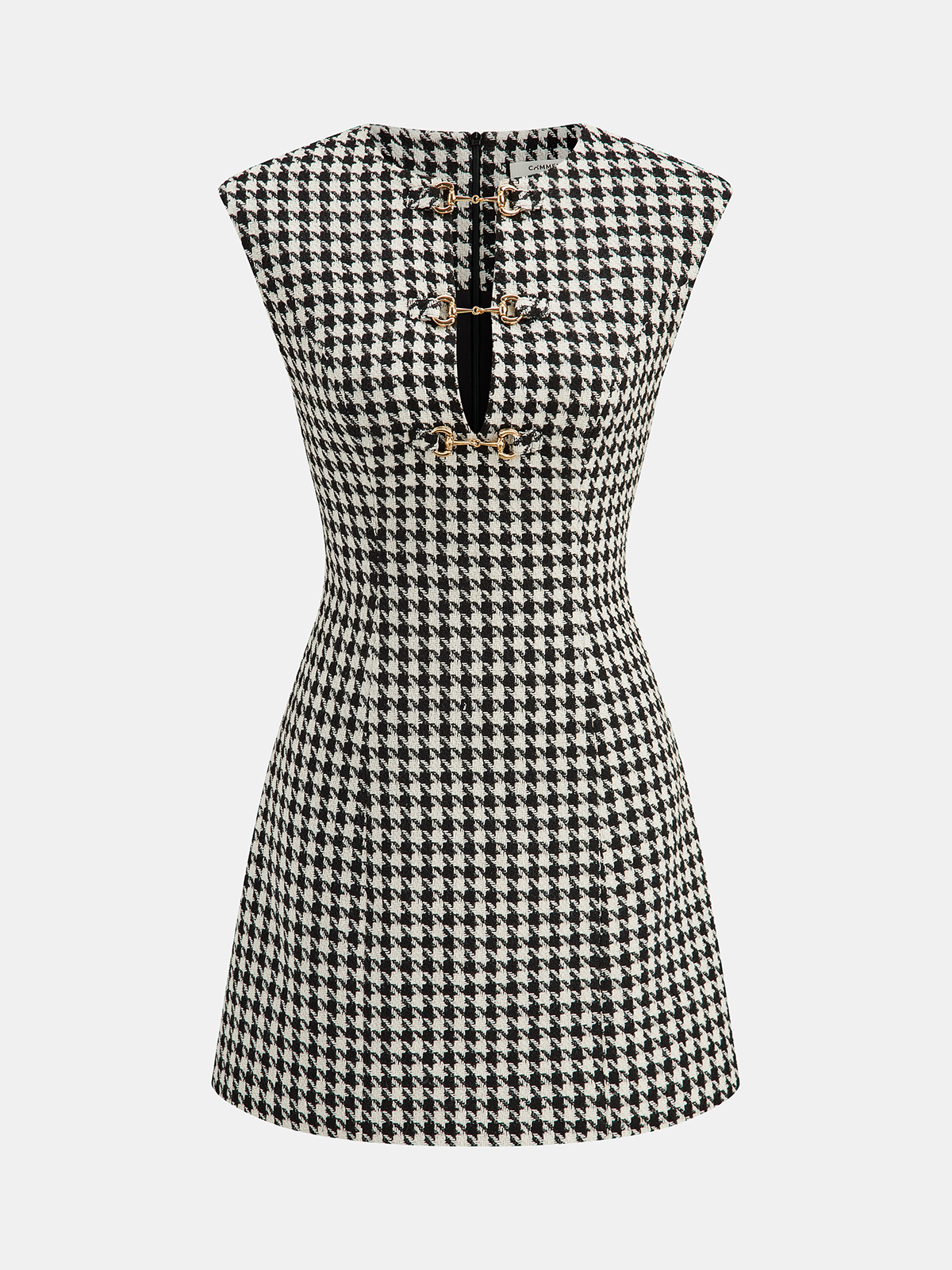 Sukienka mini w kratę houndstooth z detalem w kształcie wędzidła