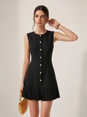 Metaliczna Sukienka Mini Bez Rękawów Slim Fit z Faldami