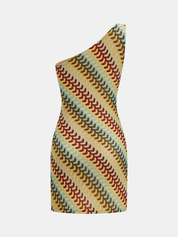 Jedno Ramię Fala Paskowana Sukienka Mini Slim Fit