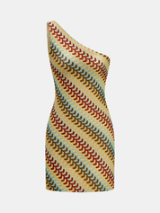 Jedno Ramię Fala Paskowana Sukienka Mini Slim Fit