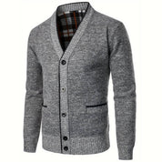 Męski Elegancki Jasnoszary Kardigan z Dekoltem w Serek Casual