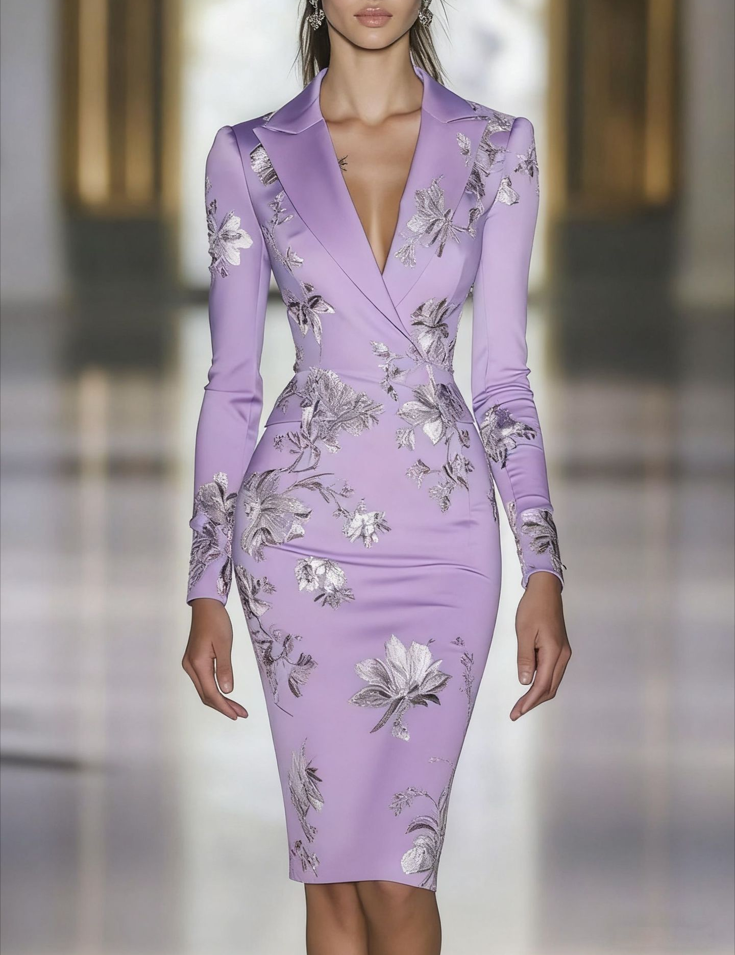 Elegancka Midi Sukienka w Niebieski Kwiatowy Wzór