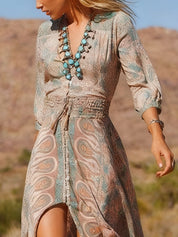 Sukienka Maxi w Stylu Boho z Rozcięciem