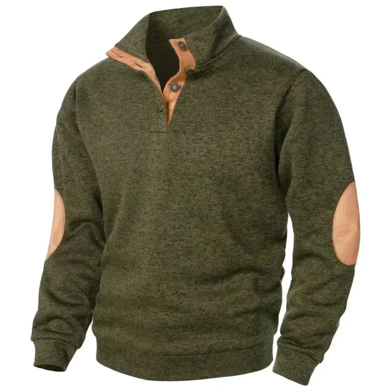 Męski Stylowy Sweter z Guzikami i Łatami na Łokciach