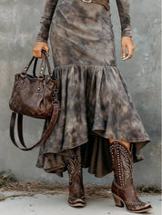 Vintage Polyester Flare Hem Midi Dress（Includes belt）