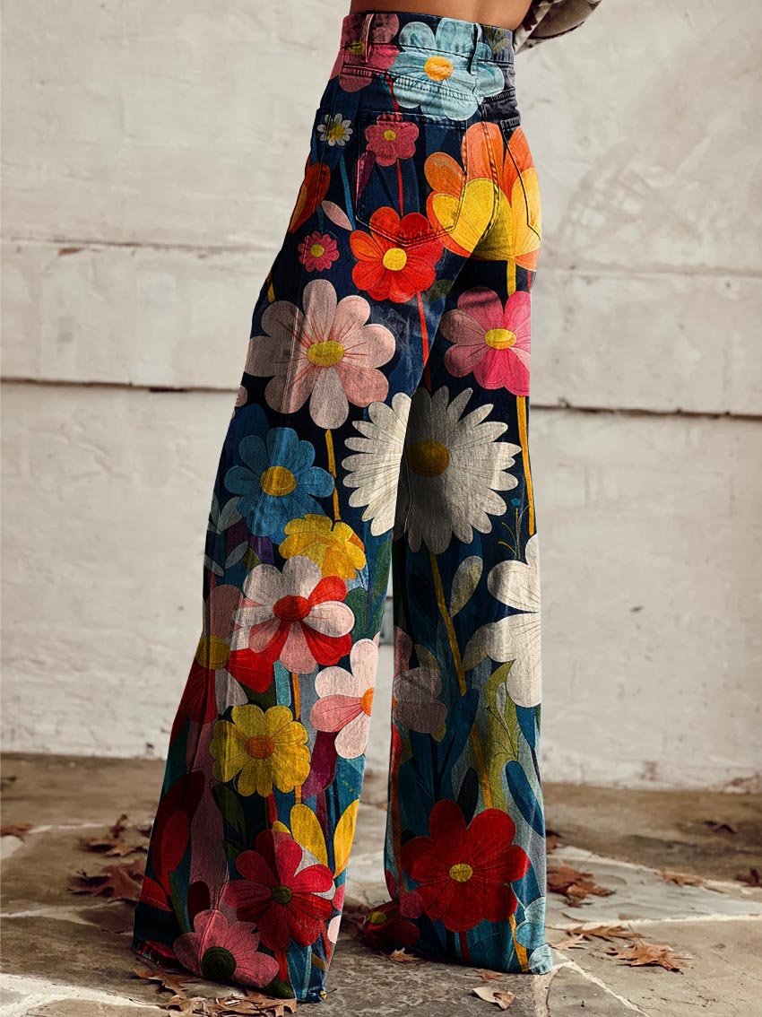 JACQUELINE | Eleganckie Spodnie Kwiatowe
