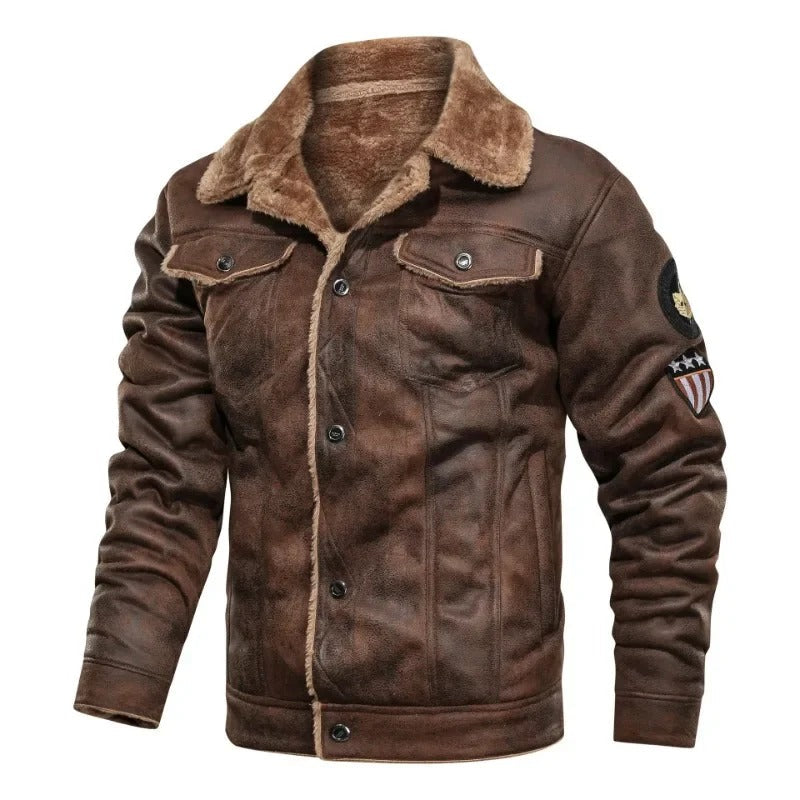 Elegancka Ciepła Skórzana Kurtka Fleece