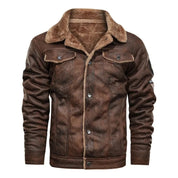 Elegancka Ciepła Skórzana Kurtka Fleece