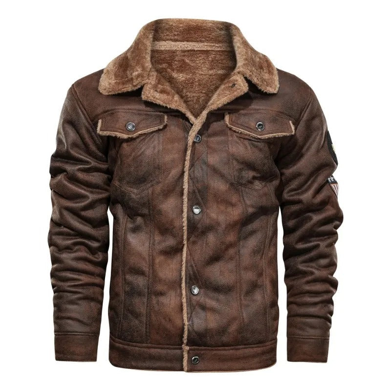 Elegancka Ciepła Skórzana Kurtka Fleece